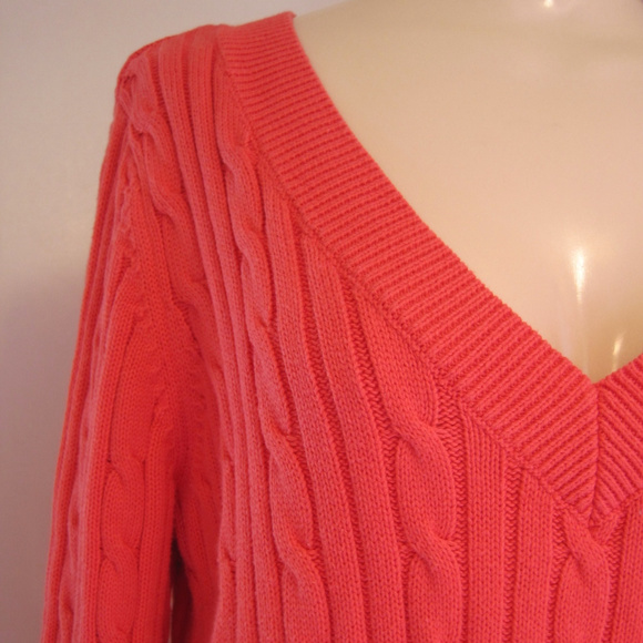 Chaps Classics-V-Neck Sweater-Salmon Cable Knit-L - Picture 3 of 7